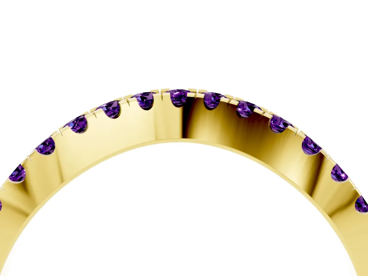 Round Amethyst Pavé Curved Band with Shared Prong Setting Yellow gold