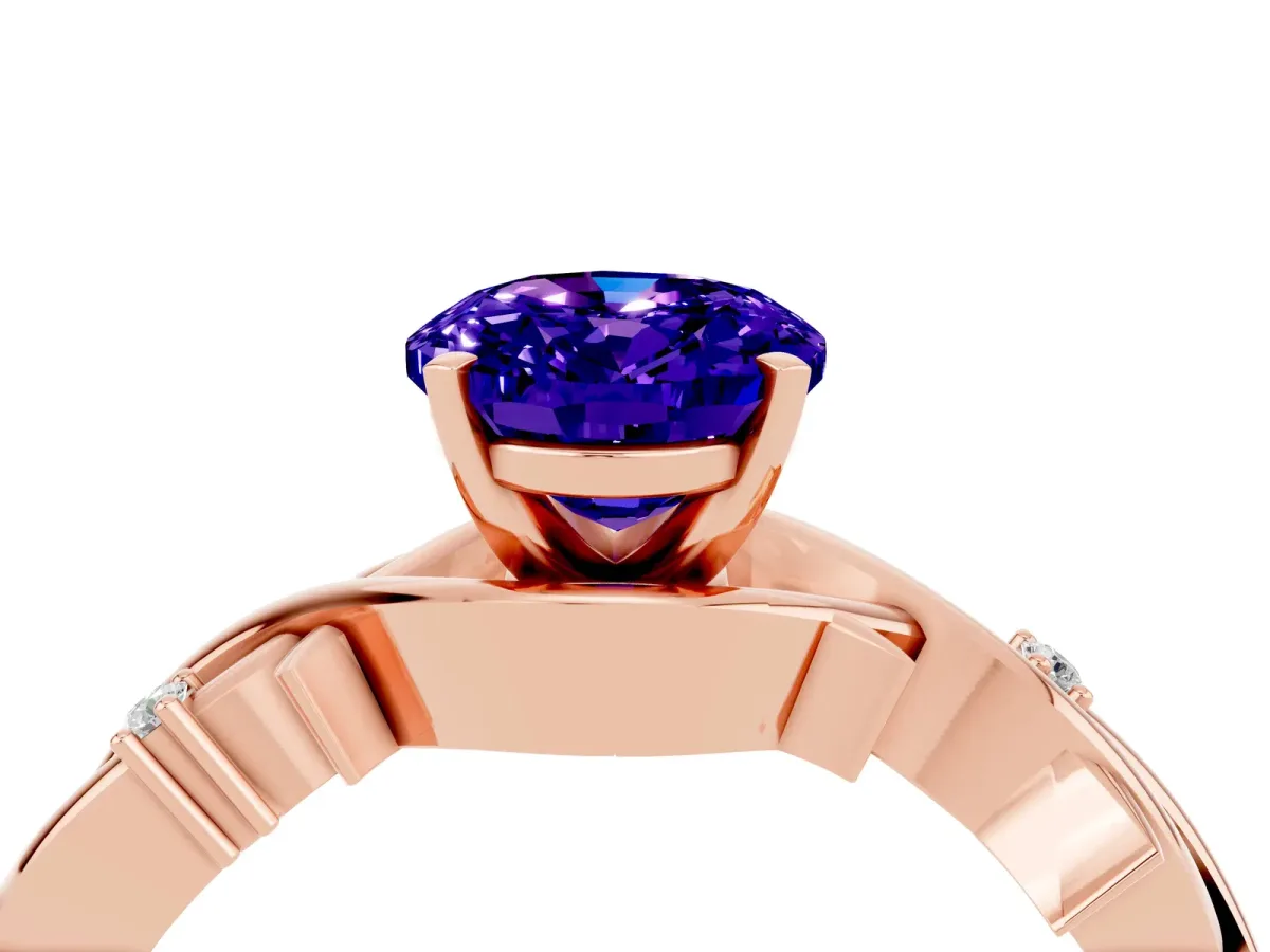 Oval Cut Tanzanite Solitaire Ring with Twisted Band and Prong Setting Rose gold