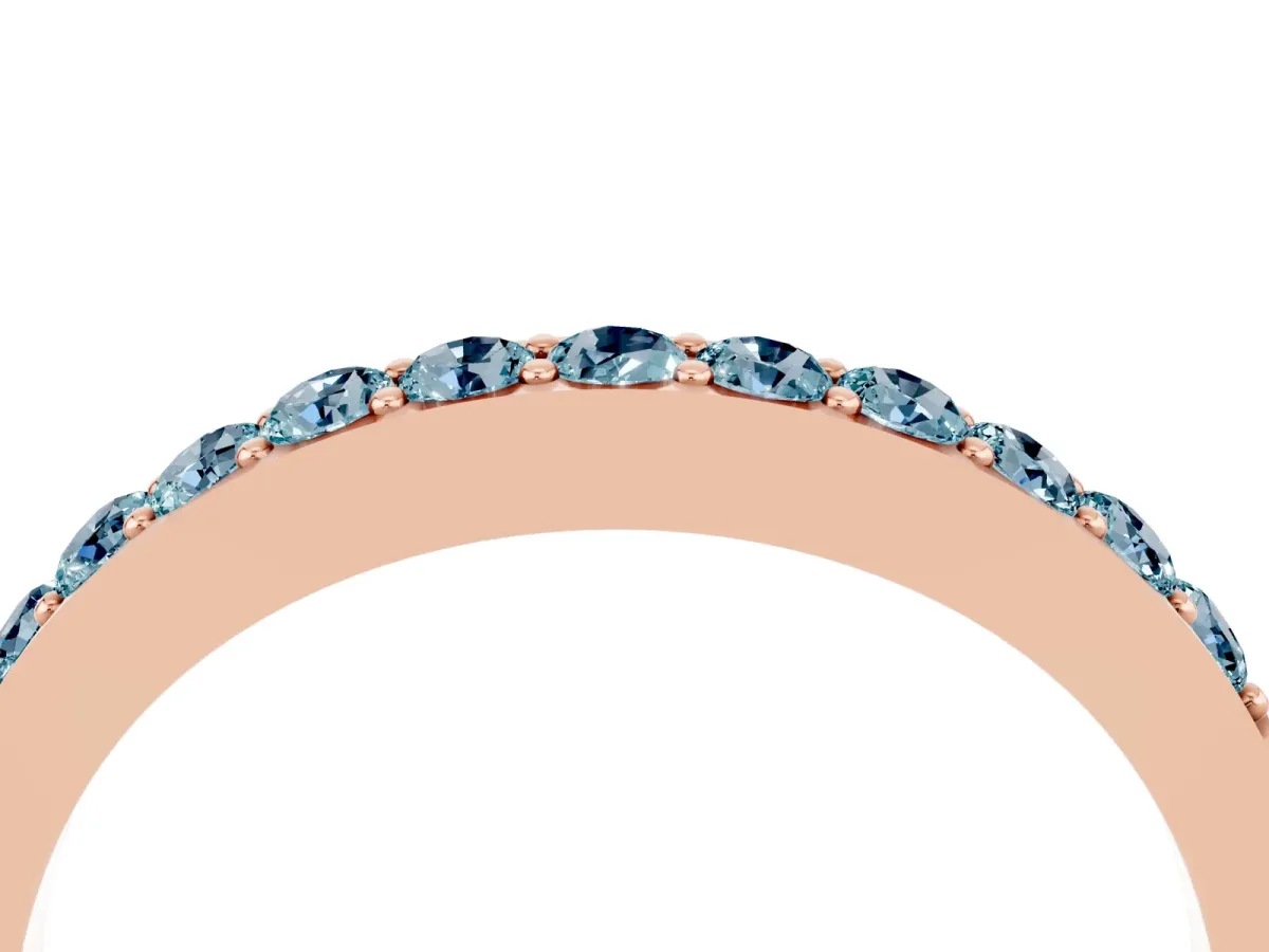 Round Aquamarine Curved Wedding Band with Channel Setting Rose gold