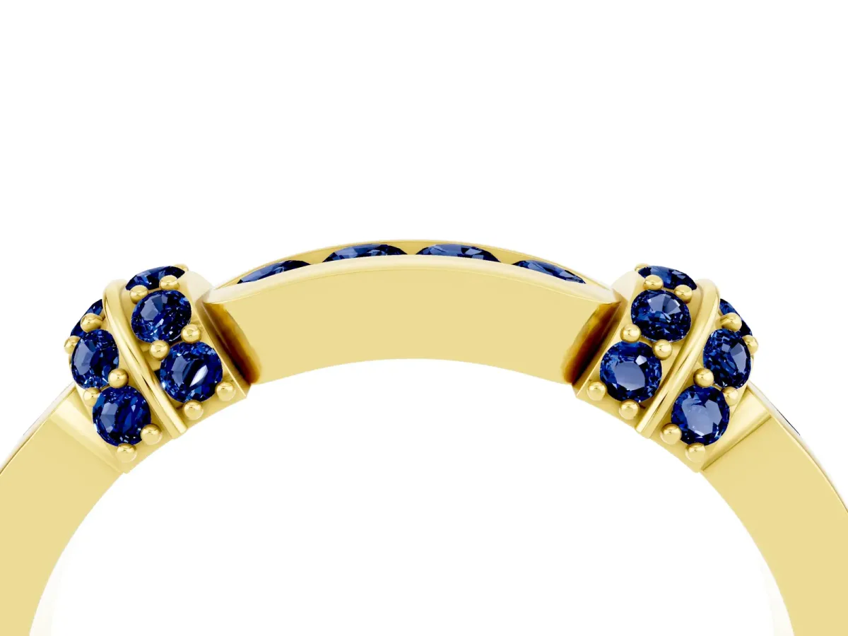 Pavé Round Blue Sapphire Link Band with Bezel Setting Yellow gold