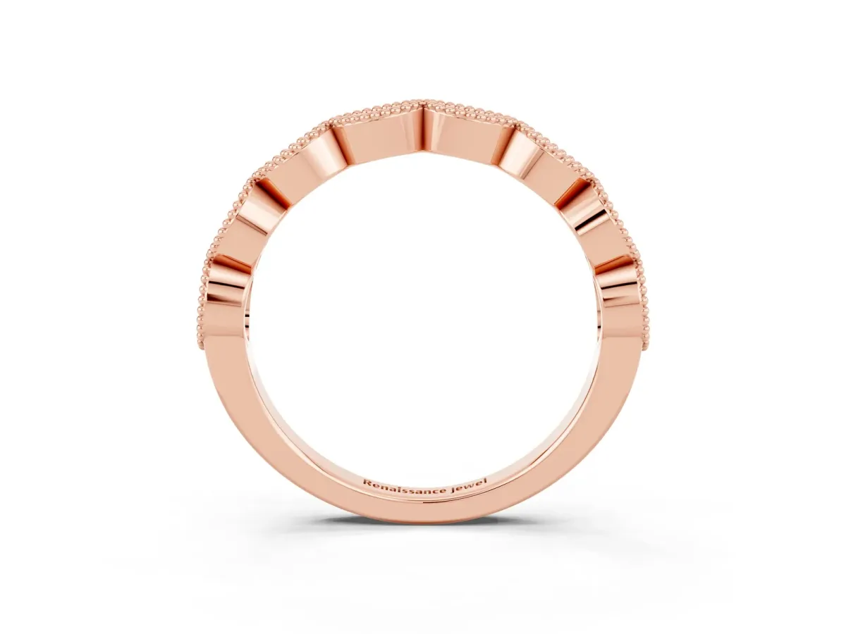 Milgrain Marquise Moissanite Half Eternity Band with Bezel Setting Rose gold