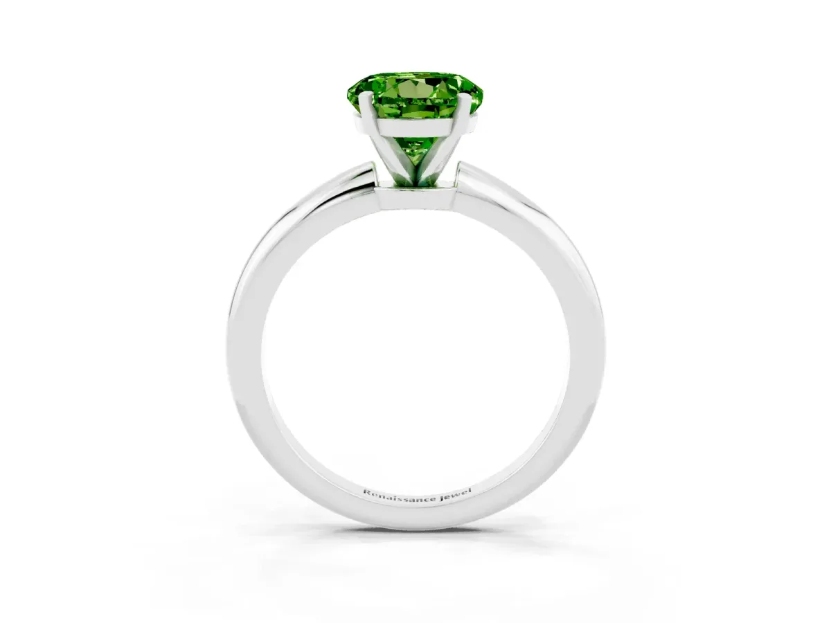 Round Cut Peridot Solitaire Ring with Six-Prong Setting and Classic Band Silver