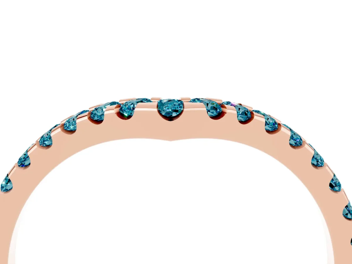 Pavé Round Blue Topaz Chevron Band with Shared Prong Setting Rose gold
