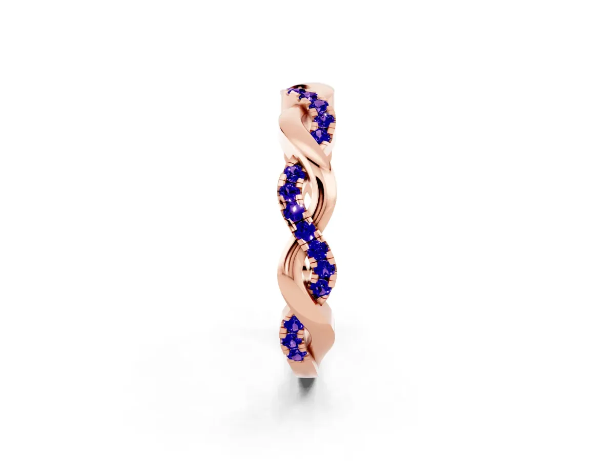 Pavé Round Tanzanite Twist Eternity Band with Shared Prong Setting Rose gold