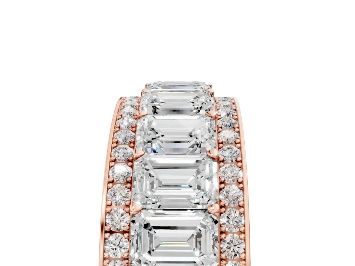 Emerald Cut and Round Diamond Multi-Row Mens Band Rose gold