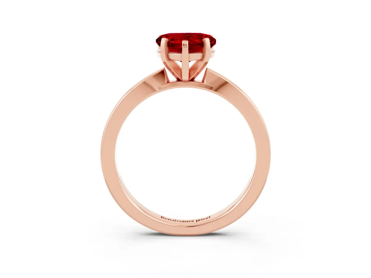 Heart Cut Ruby Solitaire Engagement Ring with Classic Band and Four-Prong Setting Rose gold