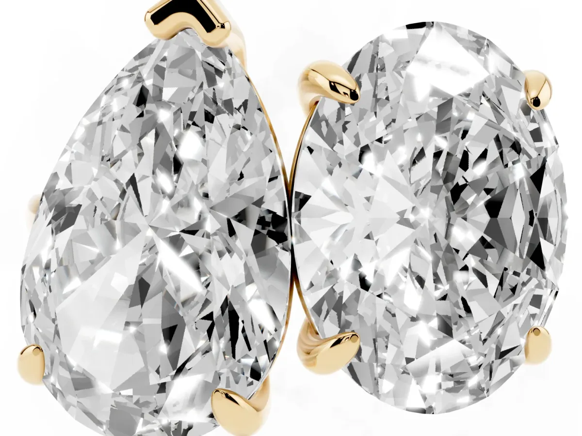 Oval and Pear Toi Moi Ring with Prong Setting and Plain Band Yellow gold
