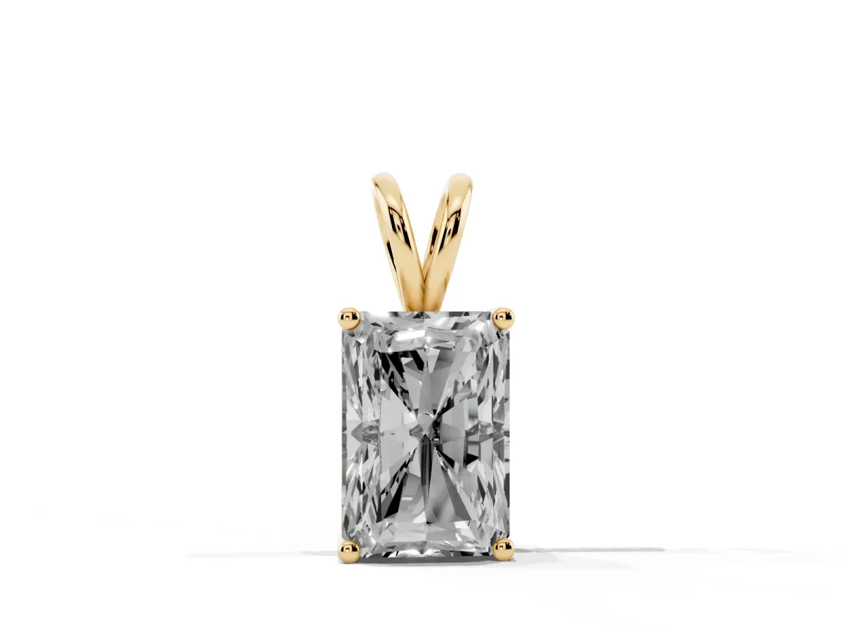 Radiant Diamond Solitaire Pendant with Four Prong Setting Yellow gold