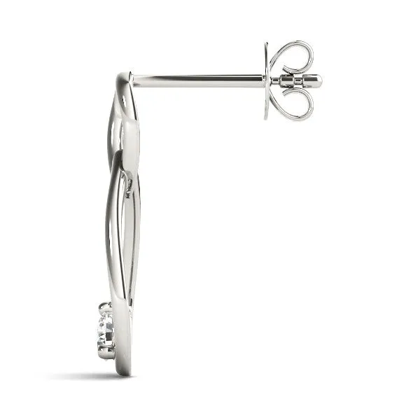 Round Diamond Teardrop Earrings with Bezel Setting and Loop Band White gold