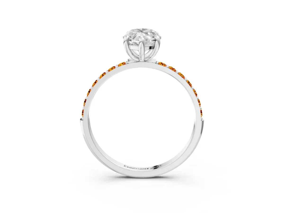 Marquise Cut Diamond Solitaire Ring with Round Citrine Pavé Band and Prong Setting Silver