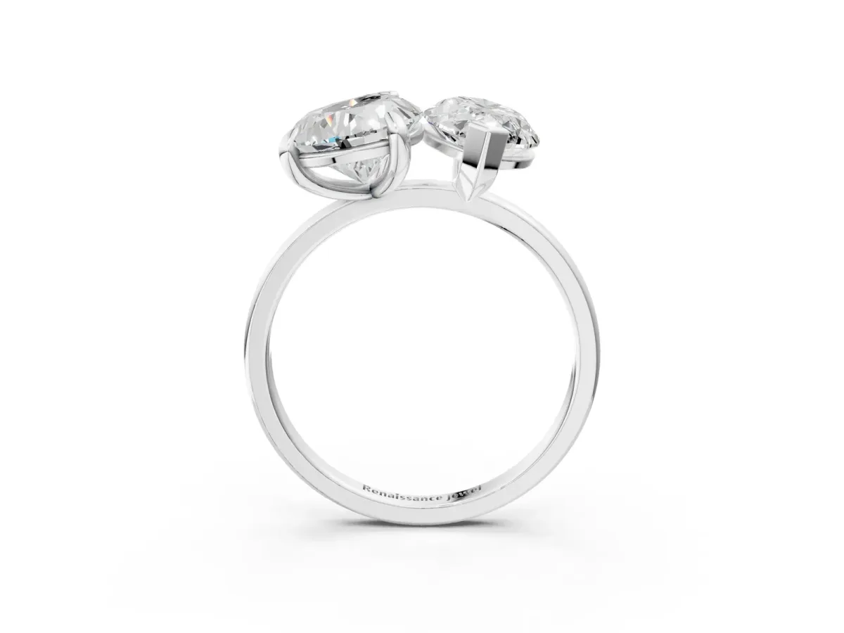 Pear and Marquise Toi Moi Ring with Prong Setting and Plain Band Platinum