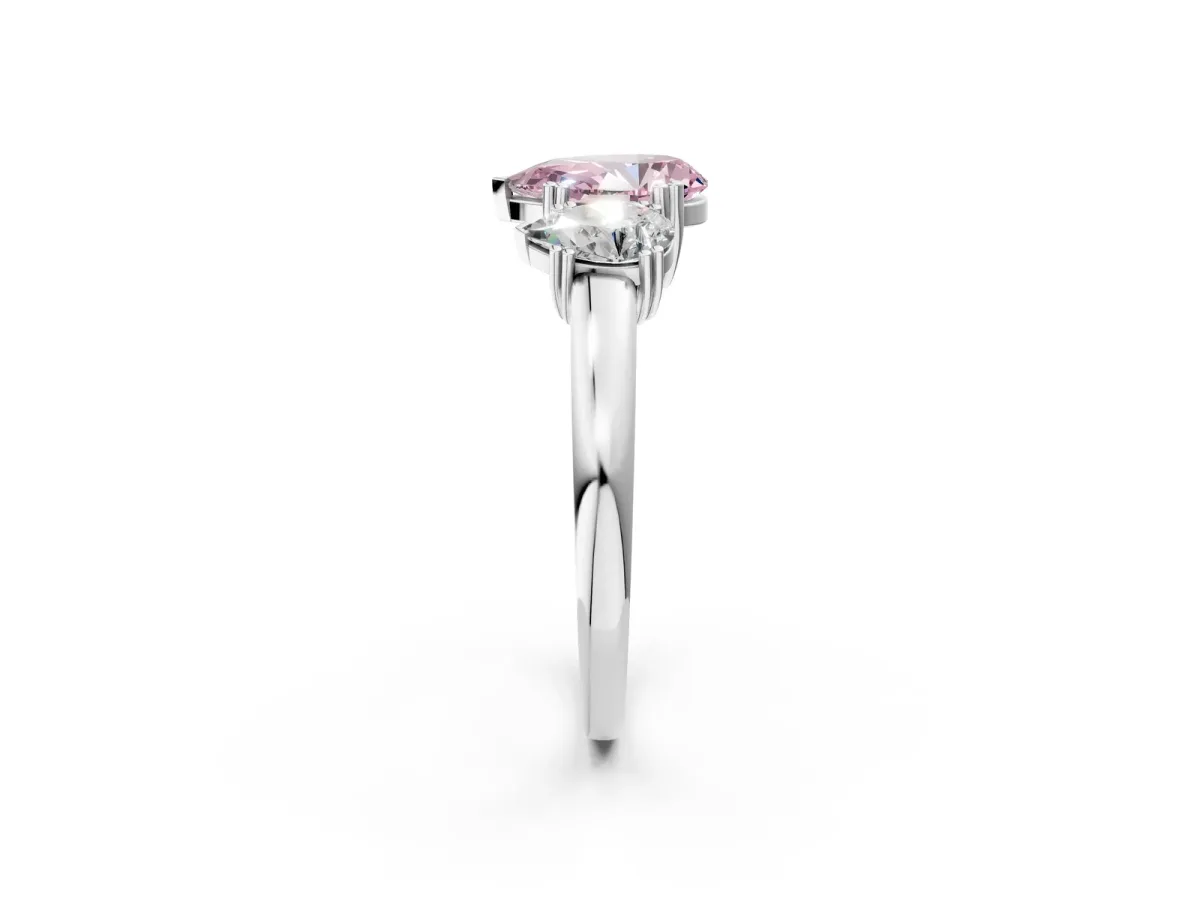 Fancy Pink Three-Stone Pear Cut Cut Diamond Ring with Channel Set Band and Four-Prong Setting Silver