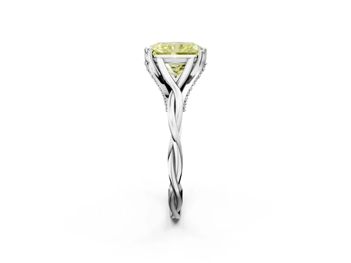 Fancy Yellow Radiant Cut Solitaire Twist Band Six-Prong Setting Platinum