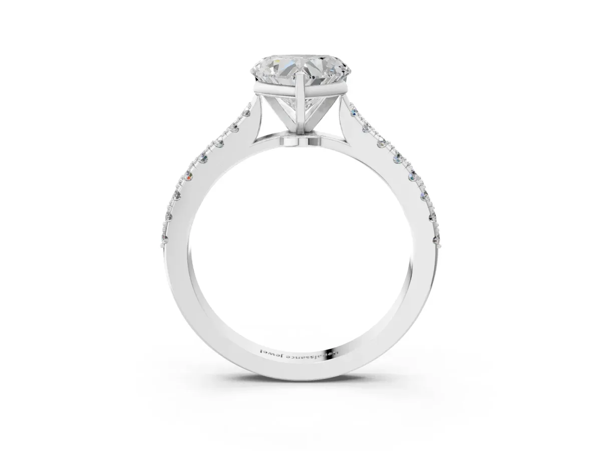Heart Cut Cut Solitaire Diamond Engagement Ring with Pave Band and Four-Prong Setting Silver