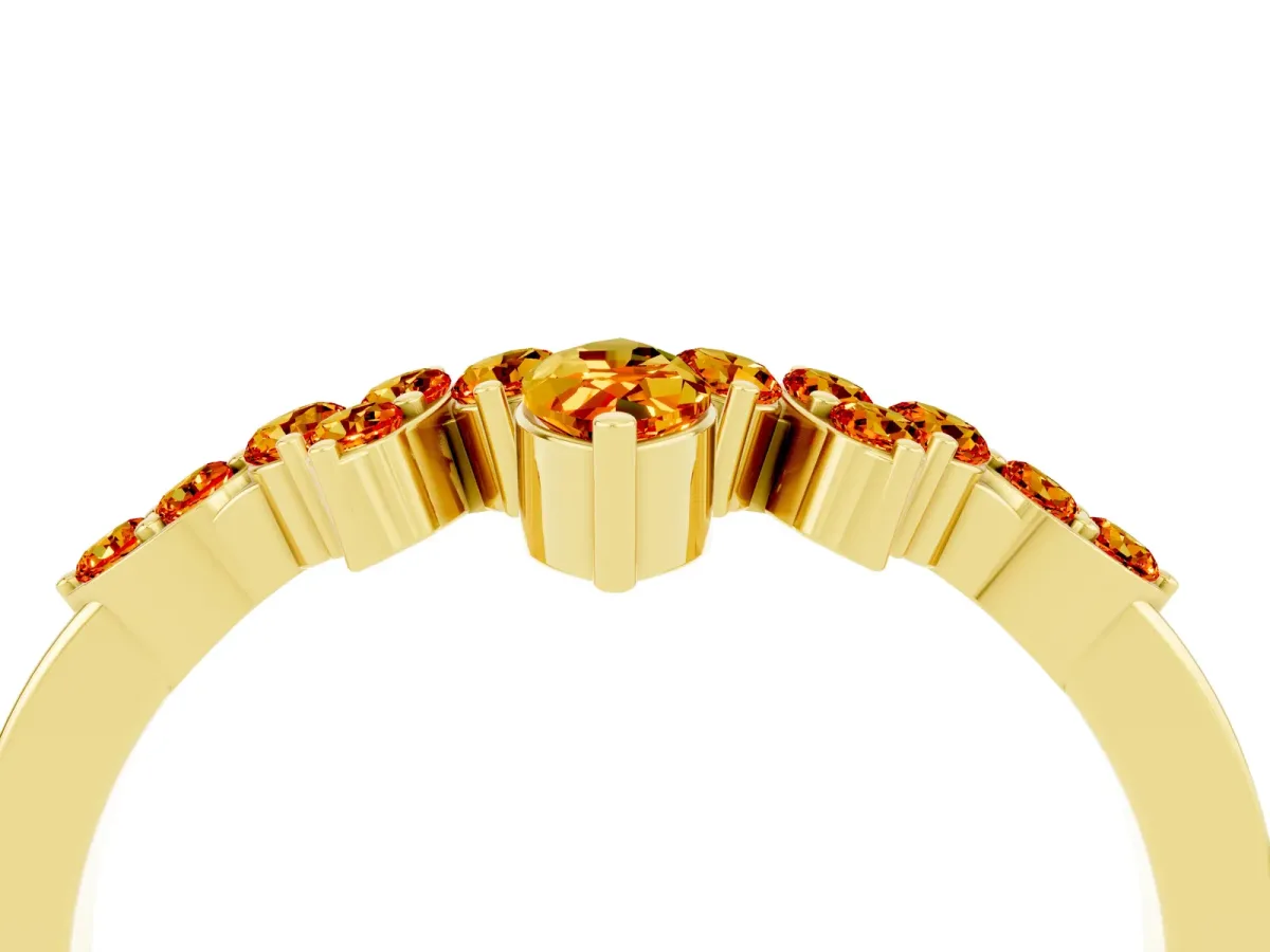 Marquise and Round Citrine Chevron Band with Prong Setting Yellow gold