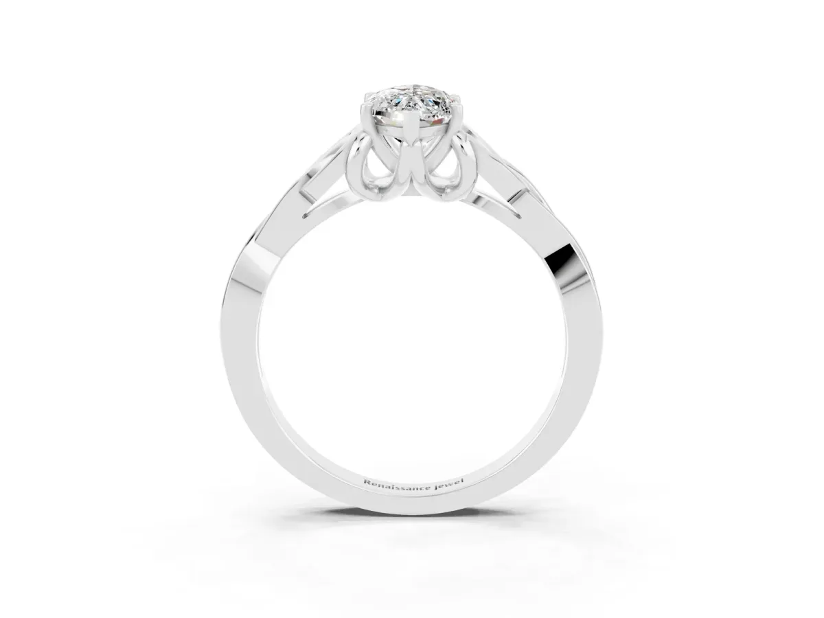 Marquise Cut Moissanite Solitaire Celtic Knot Ring with Four-Prong Setting White gold