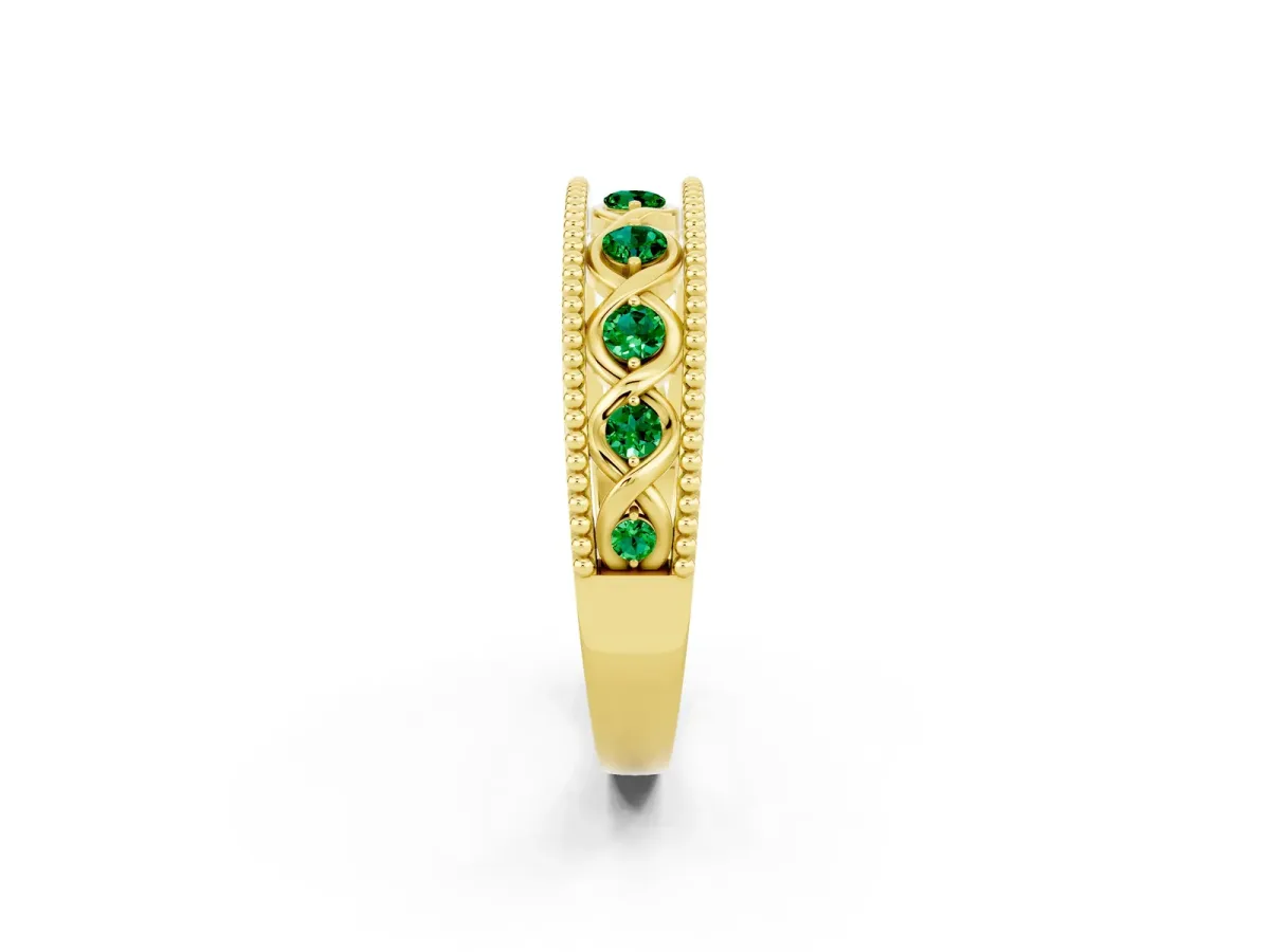 Round Emerald Twist Milgrain Band with Bezel Setting Yellow gold