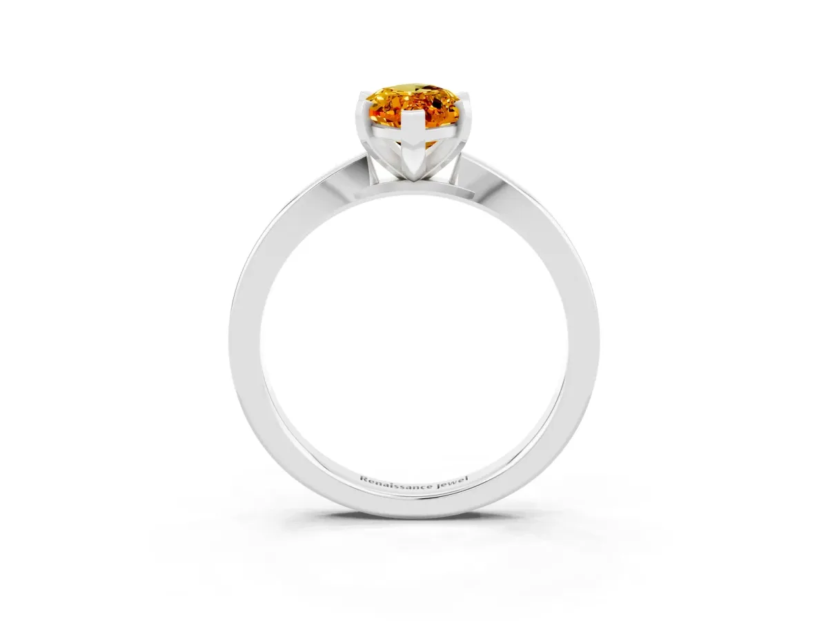 Marquise Cut Citrine Solitaire Engagement Ring with Classic Band and Four-Prong Setting Silver