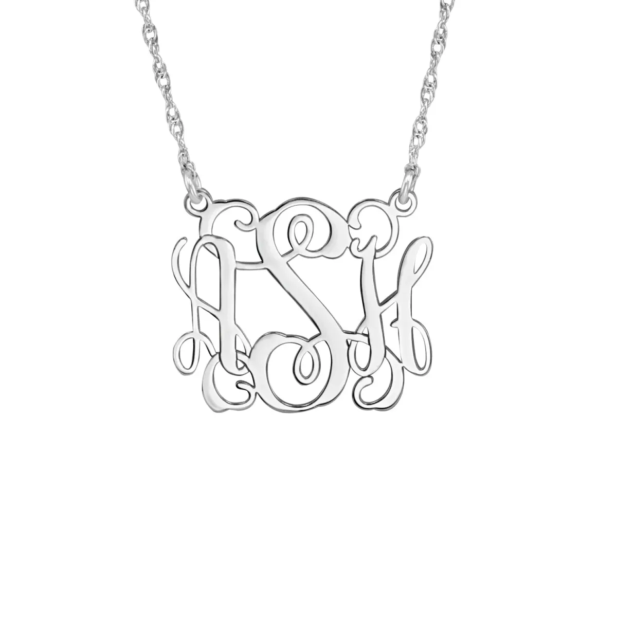 Gold and Silver Script Monogram Pendant Silver