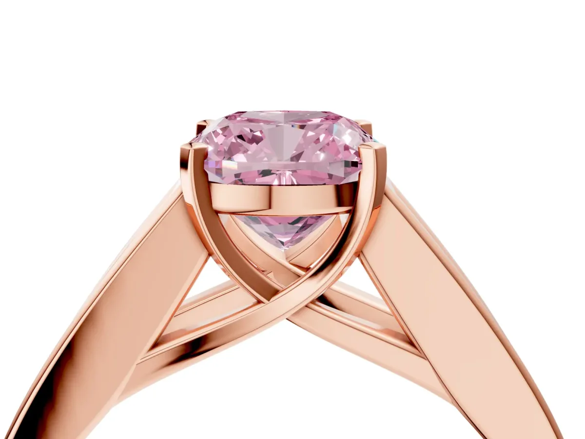 Fancy Pink Cushion Cut Cut Channel Set Solitaire Ring with Four-Prong Setting Rose gold