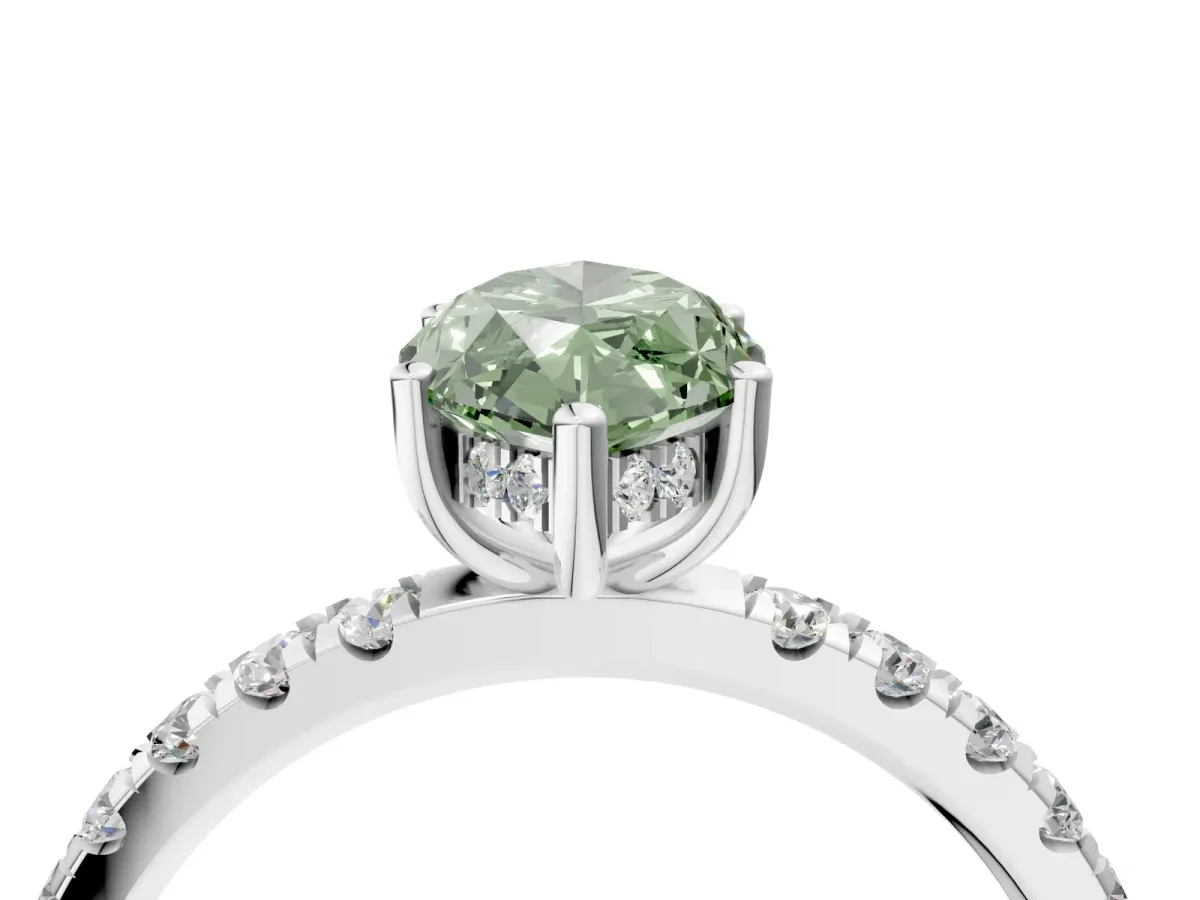 Fancy Green Marquise Cut Diamond Pave Band Solitaire Ring with Round and Prong Setting Silver