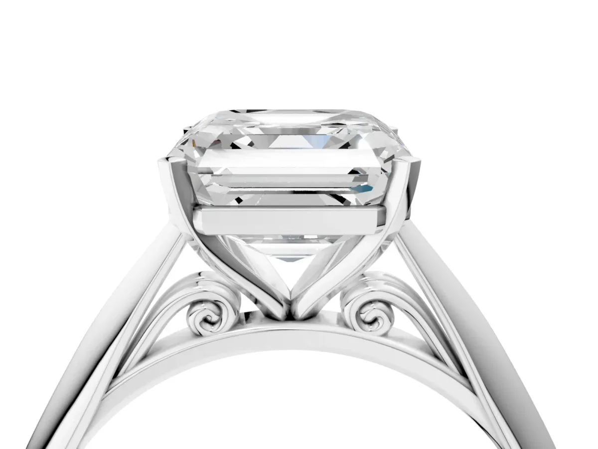 Asscher Cut Diamond Solitaire Engagement Ring with Cathedral Setting and Four-Prong Mount White gold