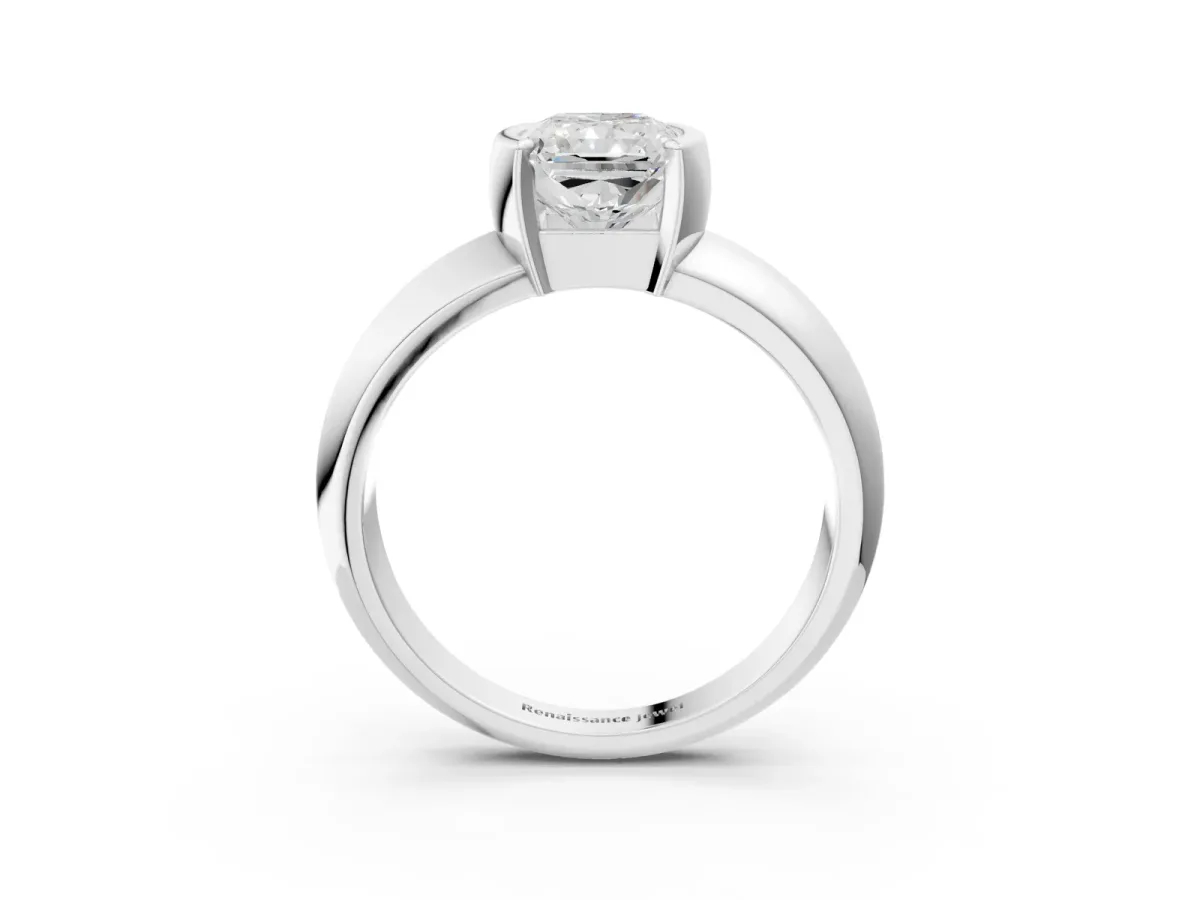 Radiant Cut Solitaire Tension Set Diamond Ring with Wide Band Platinum
