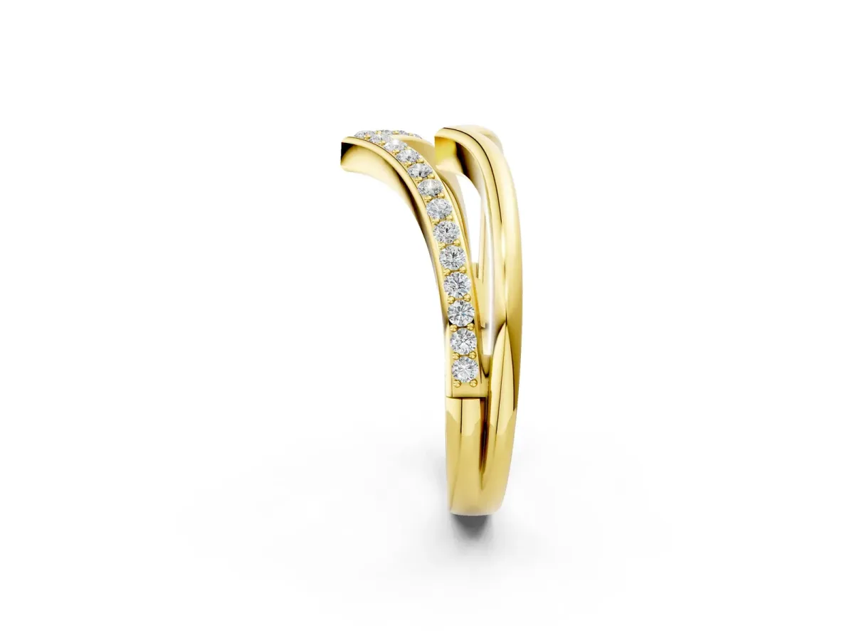 Pavé Round Diamond Chevron Band with Channel Setting Yellow gold
