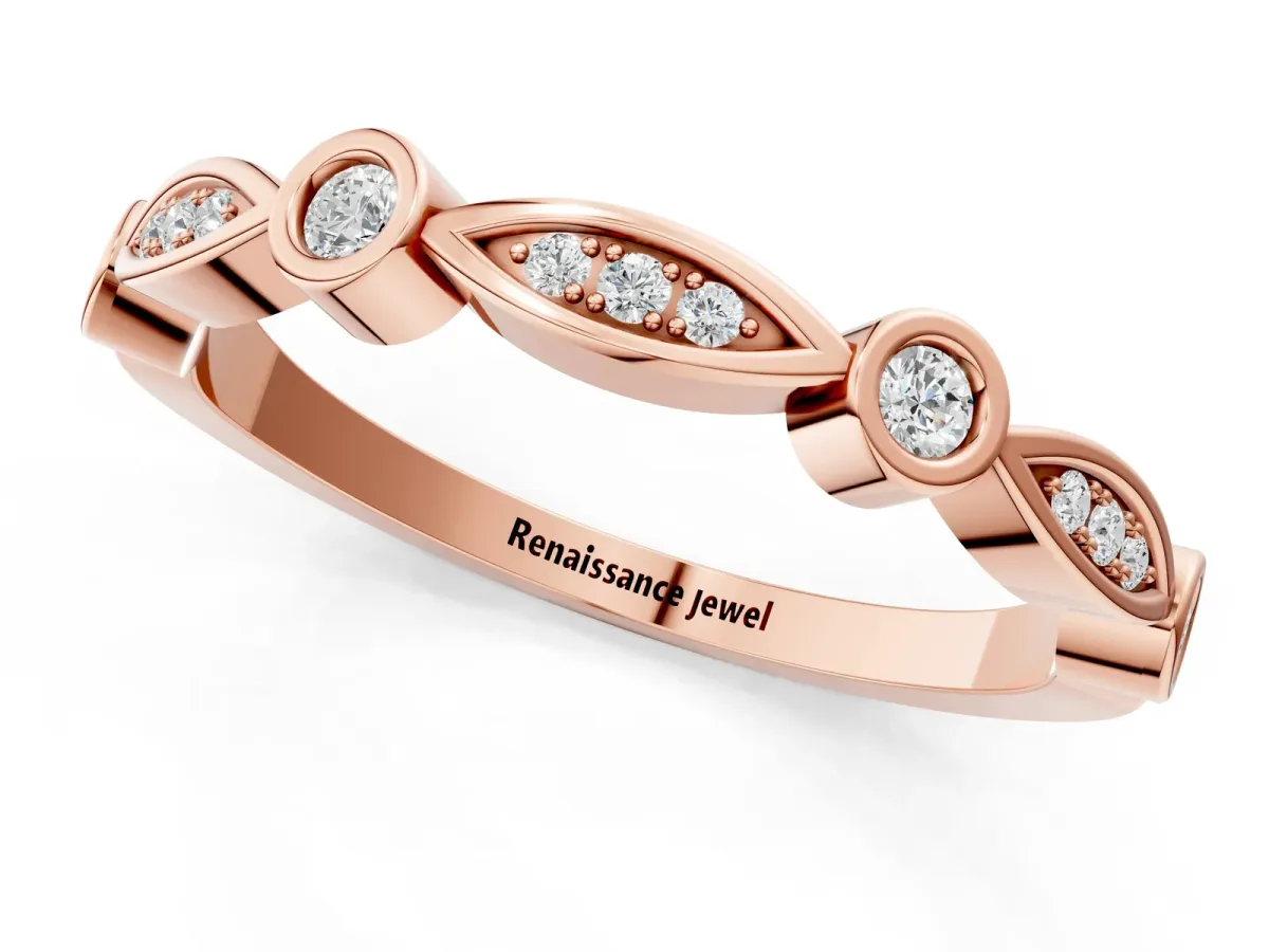 Bezel Set Marquise and Round Diamond Contour Band Rose gold