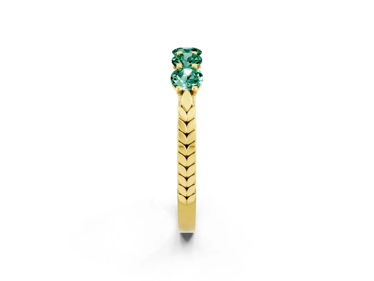 Five-Stone Round Green Sapphire Prong-Set Band Yellow gold