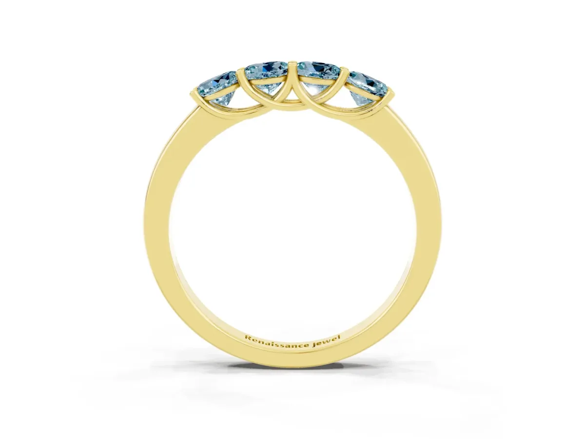 Four-Stone Round Aquamarine Prong-Set Band Yellow gold