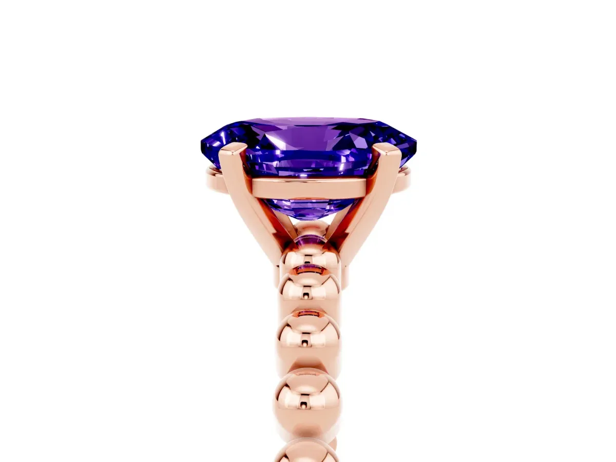 Oval Cut Tanzanite Solitaire Ring with Beaded Band and Prong Setting Rose gold
