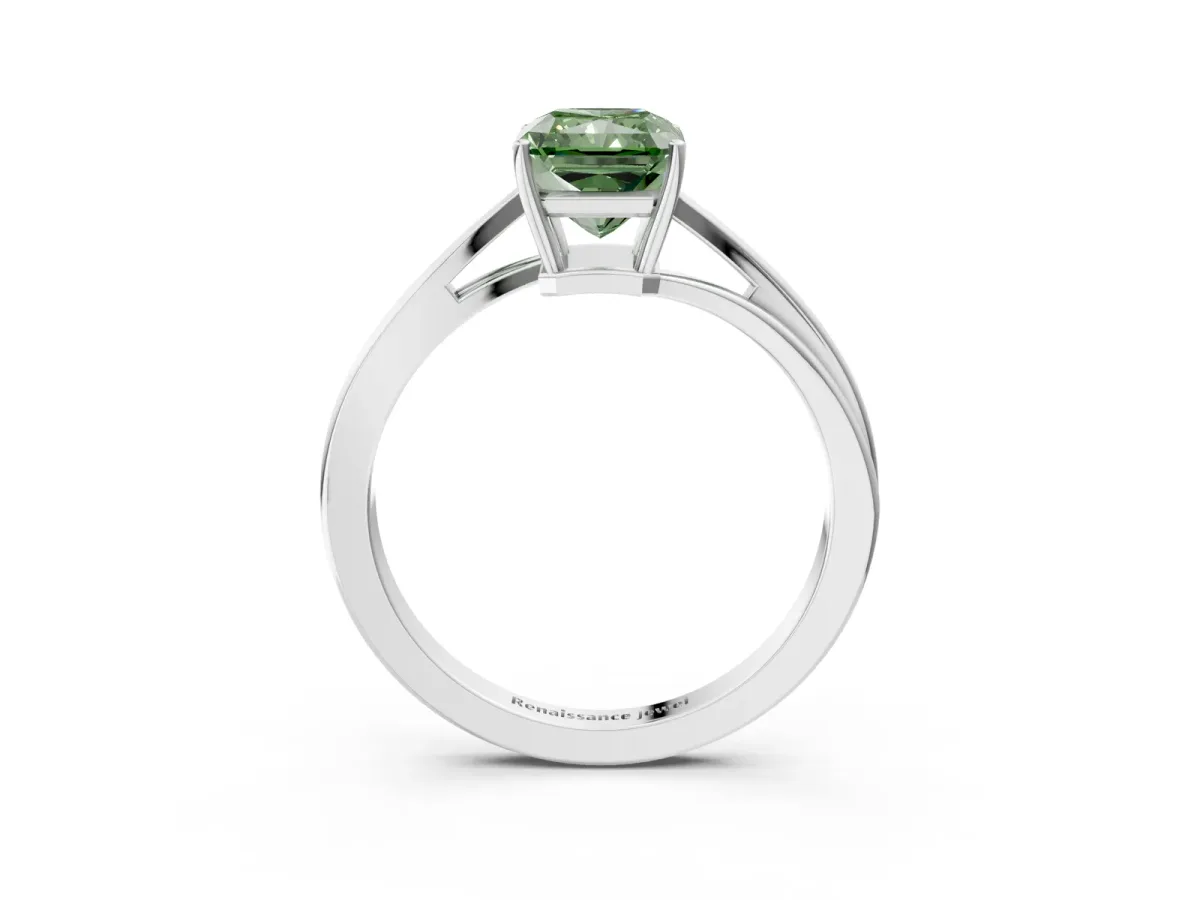 Fancy Green Radiant Cut Cut Solitaire Twist Band Ring with Four-Prong Setting Platinum