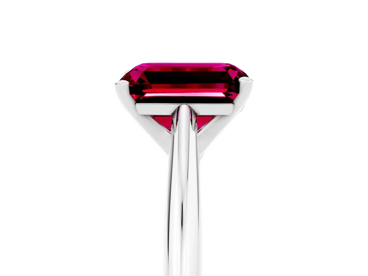 Emerald Cut Garnet Solitaire Engagement Ring with Cathedral Setting and Four-Prong Mount White gold