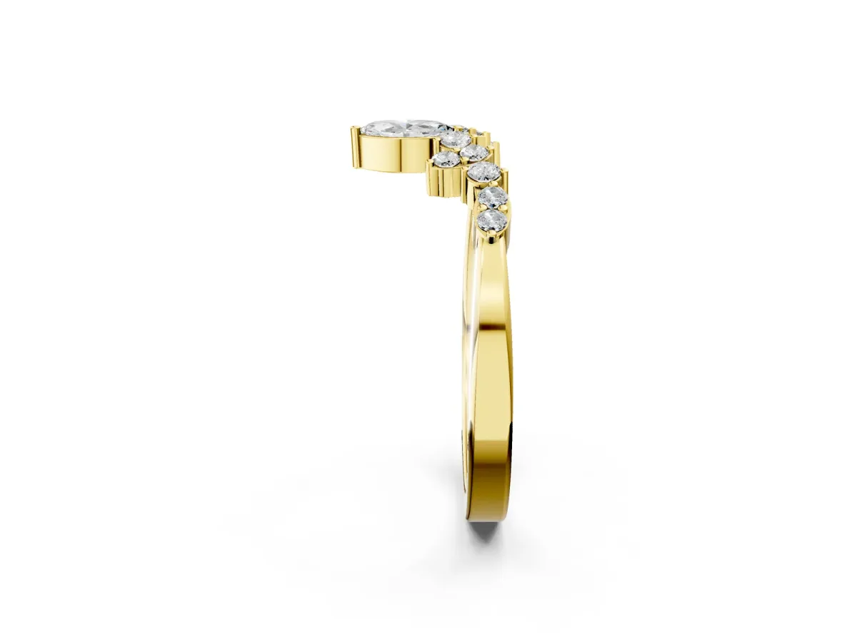 Marquise and Round Diamond Chevron Band with Prong Setting Yellow gold