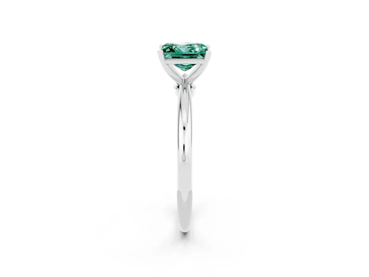 Princess Cut Green Sapphire Solitaire Ring with Six-Prong Setting and Classic Band Silver