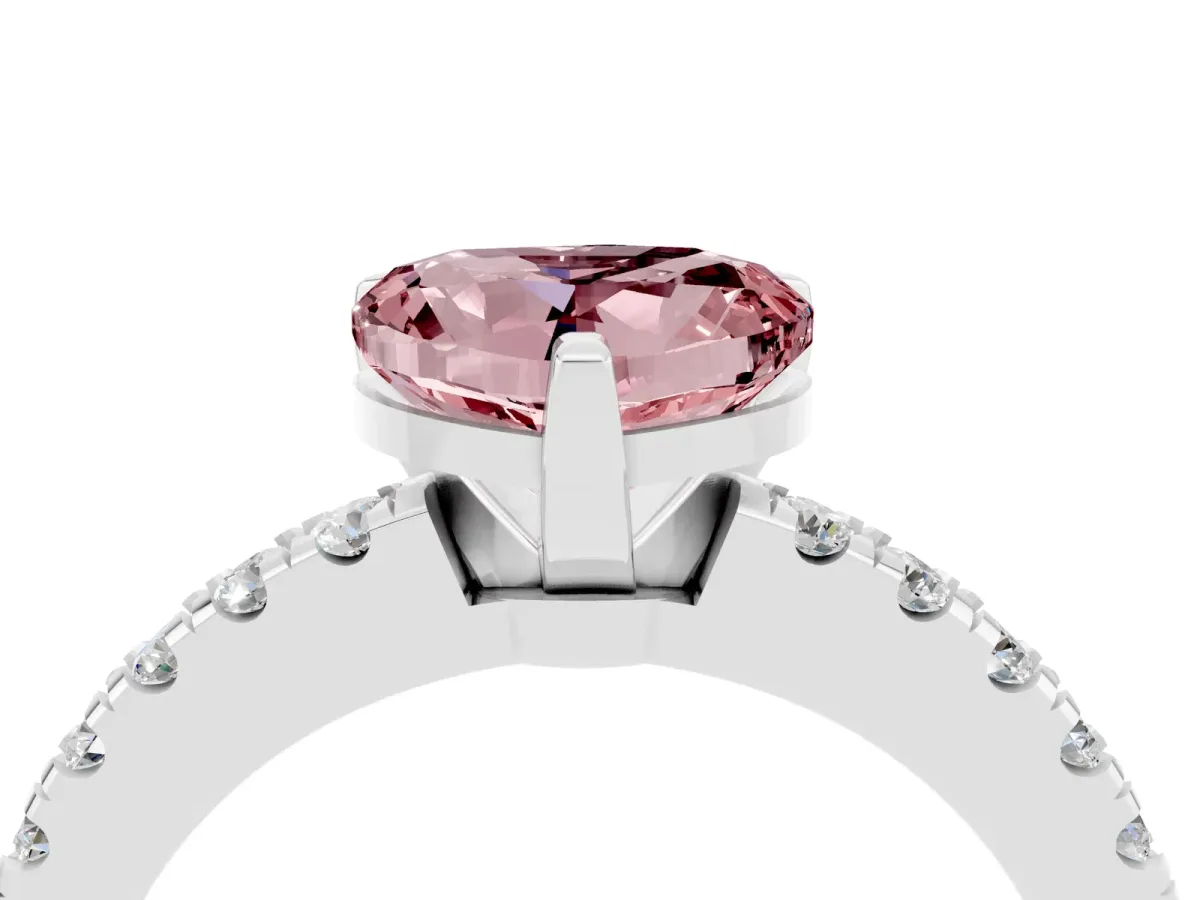 Heart Cut Solitaire Morganite with Pavé Band and Four-Prong Setting Silver