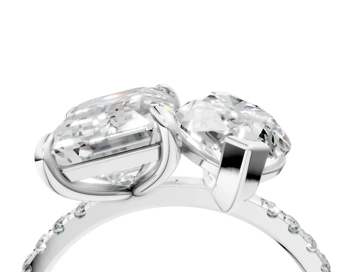 Emerald and Marquise Toi Moi Ring with Prong Setting and Pave Band Silver
