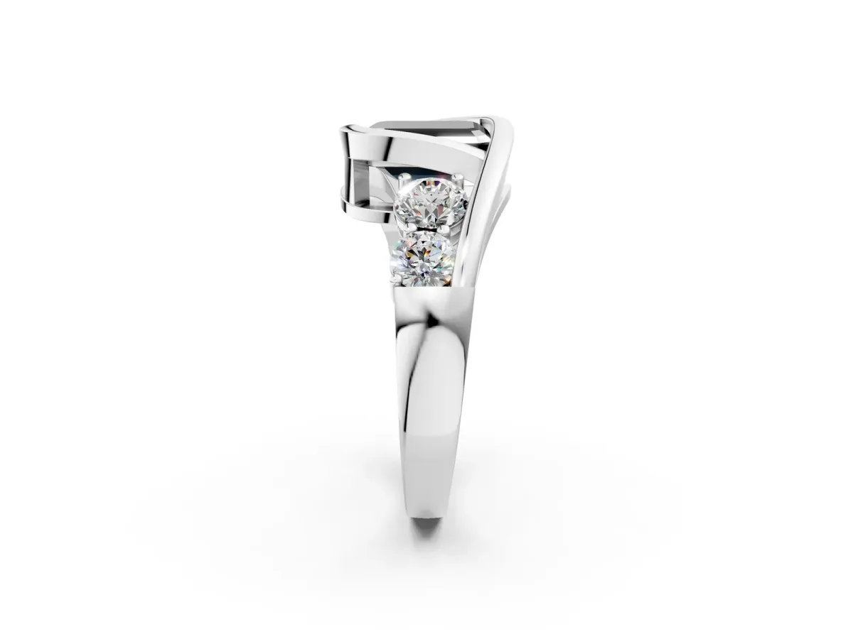 Fancy Black Bezel Set Emerald Cut Diamond Bypass Ring with Round Accents Platinum