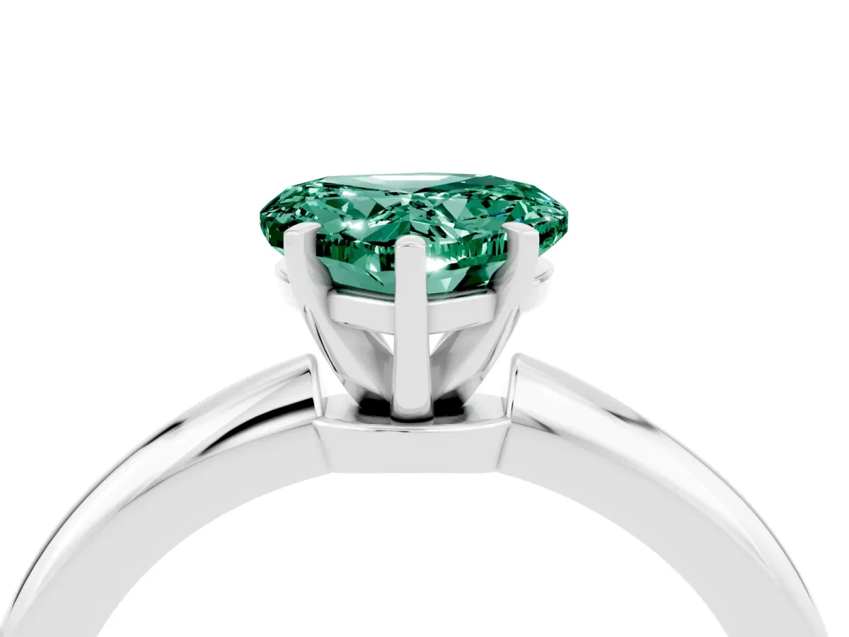 Heart Cut Green Sapphire Solitaire Ring with Six-Prong Setting and Classic Band Silver