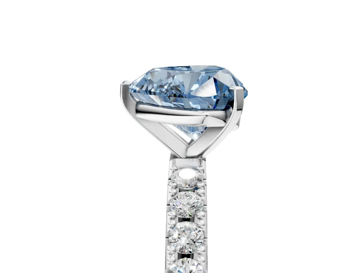 Fancy Blue Heart Cut Diamond Solitaire Pavé Band with Four-Prong Setting Silver
