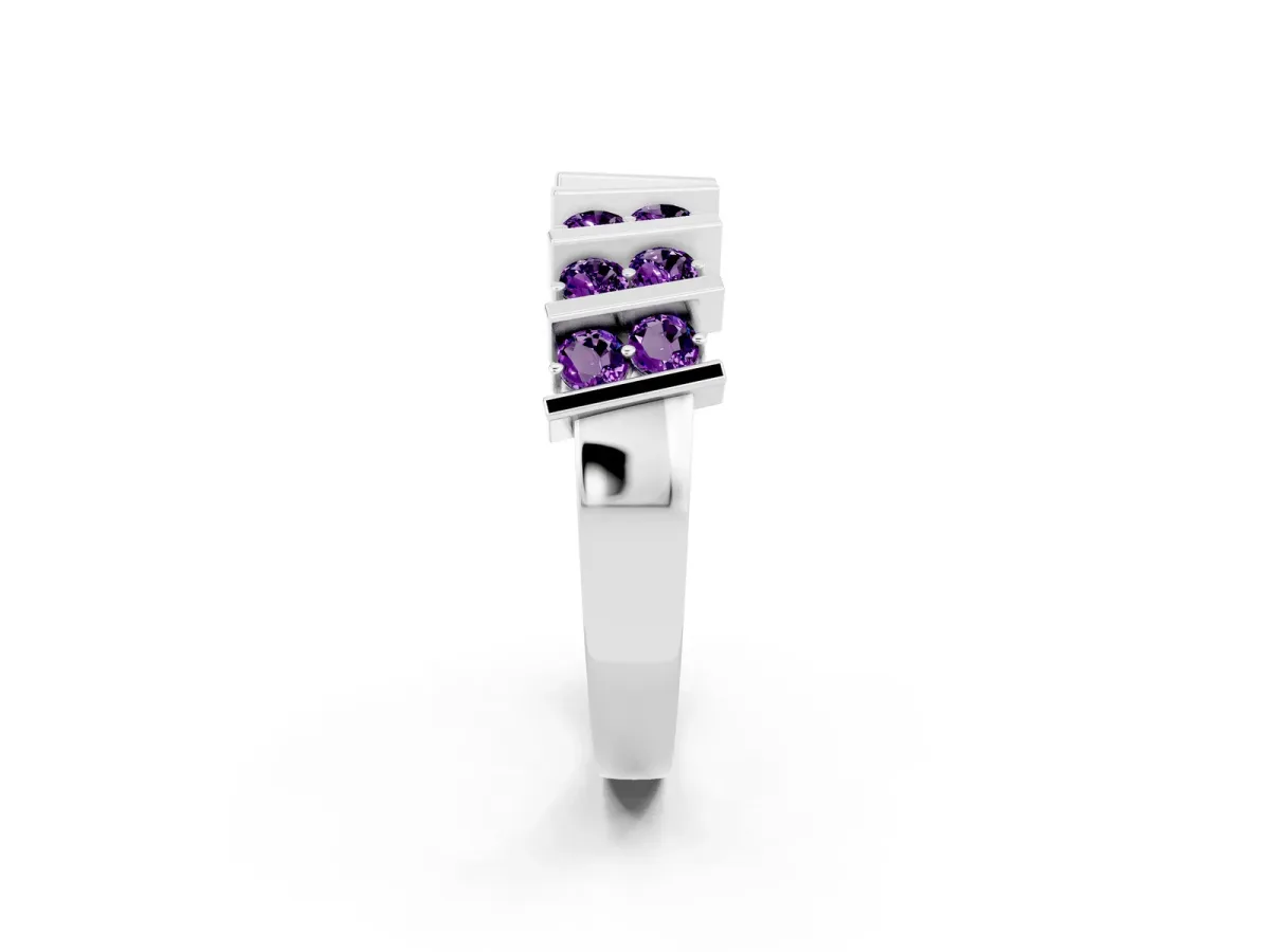 Channel Set Round Amethyst Anniversary Band with Vertical Prongs Silver