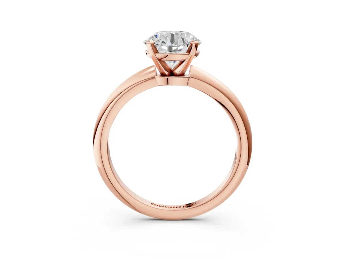 Round Cut Diamond Solitaire Ring with Six-Prong Setting and Classic Band Rose gold