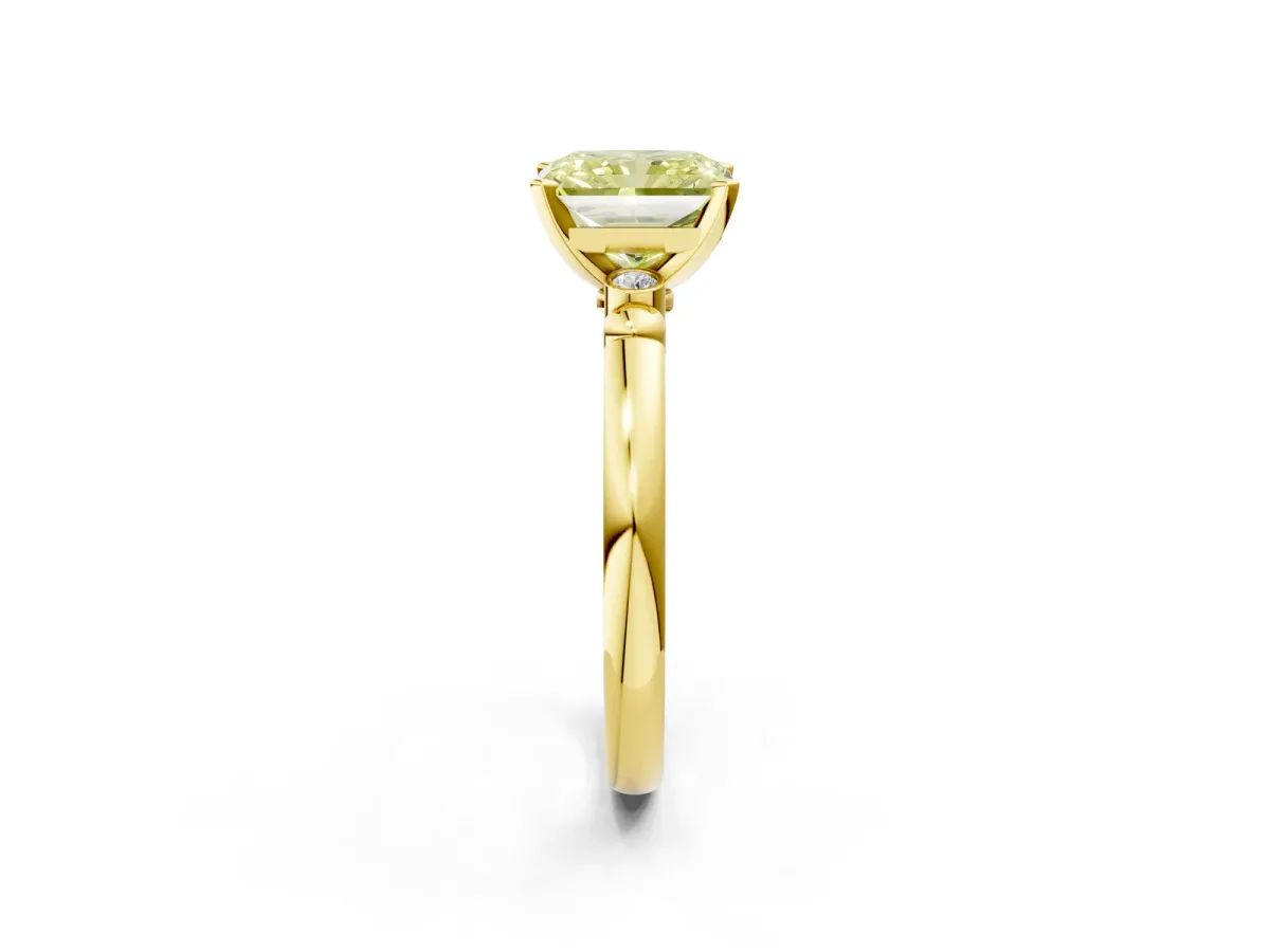 Fancy Yellow Radiant Cut Solitaire Beaded Band with Four-Prong Setting Yellow gold