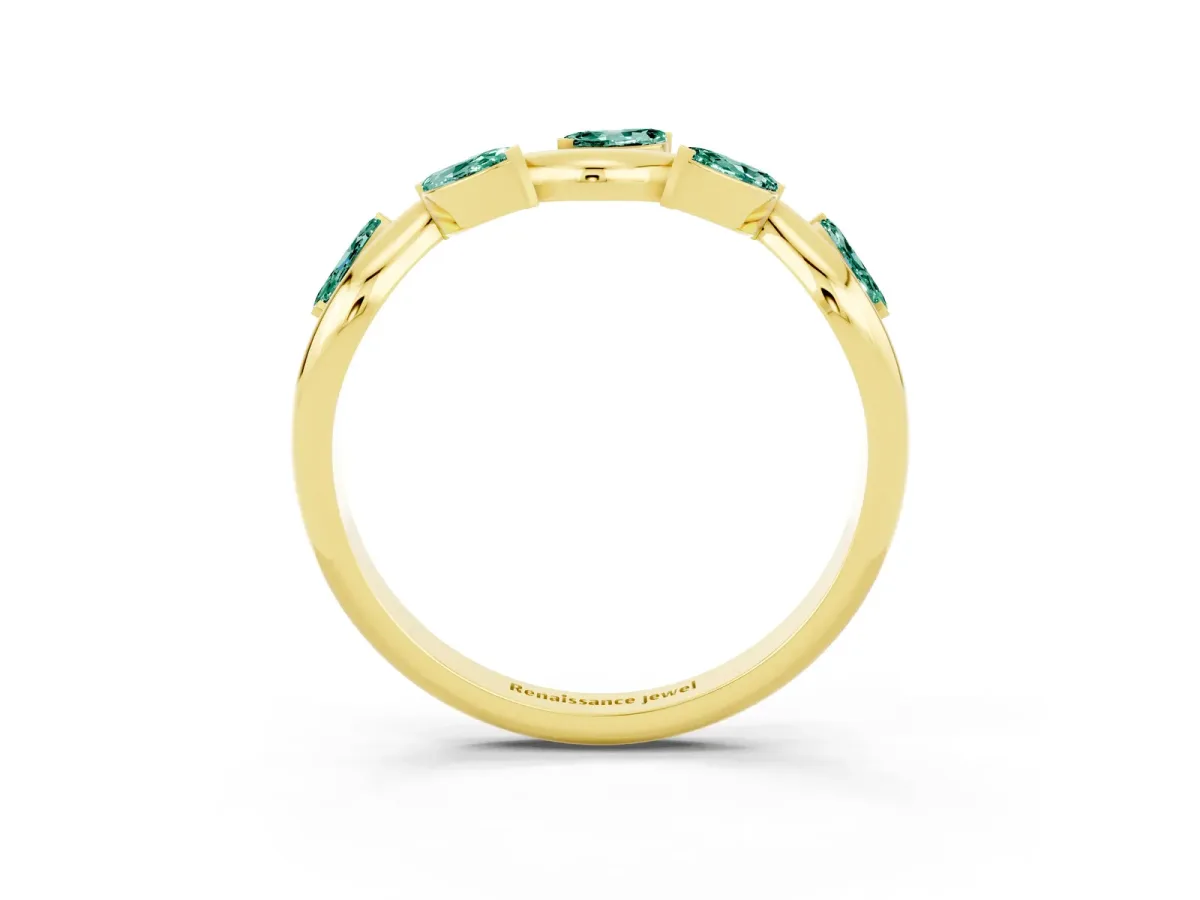 Marquise Green Sapphire Twisted Band with Prong Setting Yellow gold