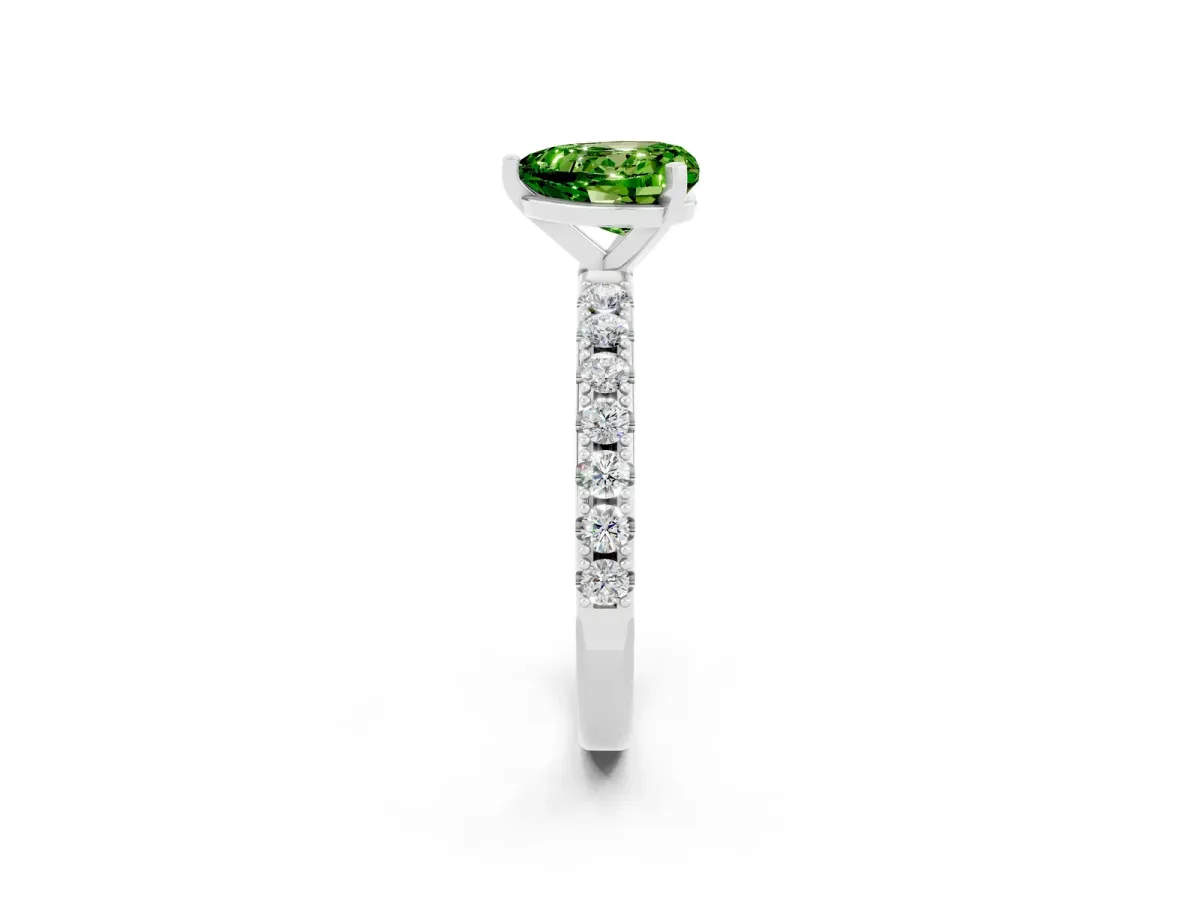 Heart Cut Peridot Solitaire Pavé Band with Four-Prong Setting Platinum