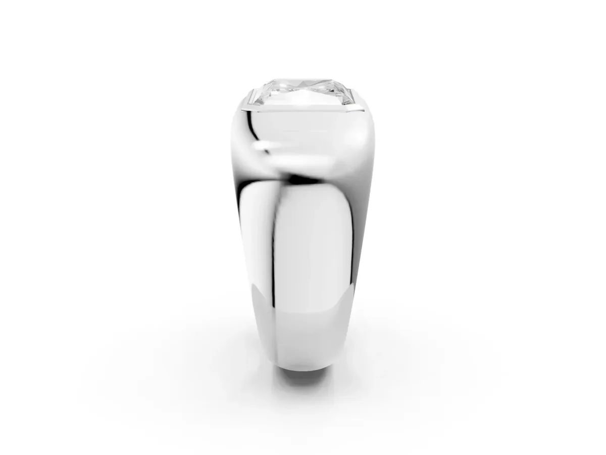 Radiant Diamond Bezel Set Mens Ring Silver