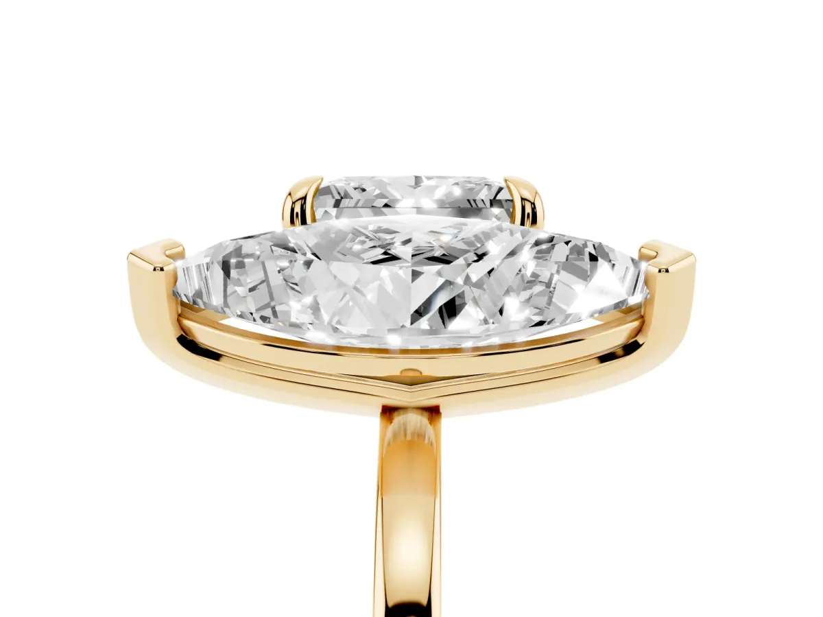 Marquise and Princess Toi Moi Ring with Prong Setting and Plain Band Yellow gold