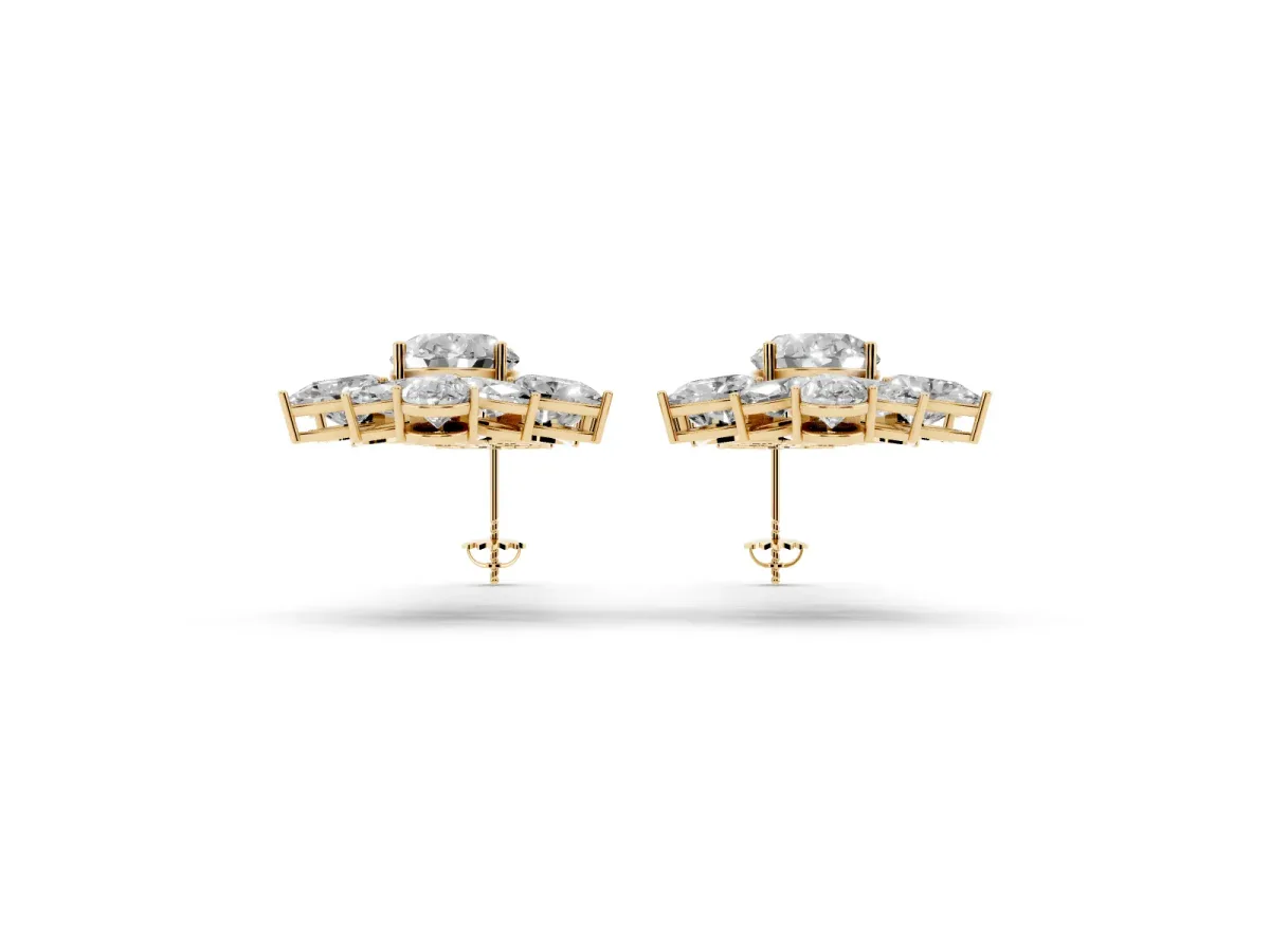 Oval, Pear, Marquise and Round Diamond Floral Cascade Drop Earrings Yellow gold