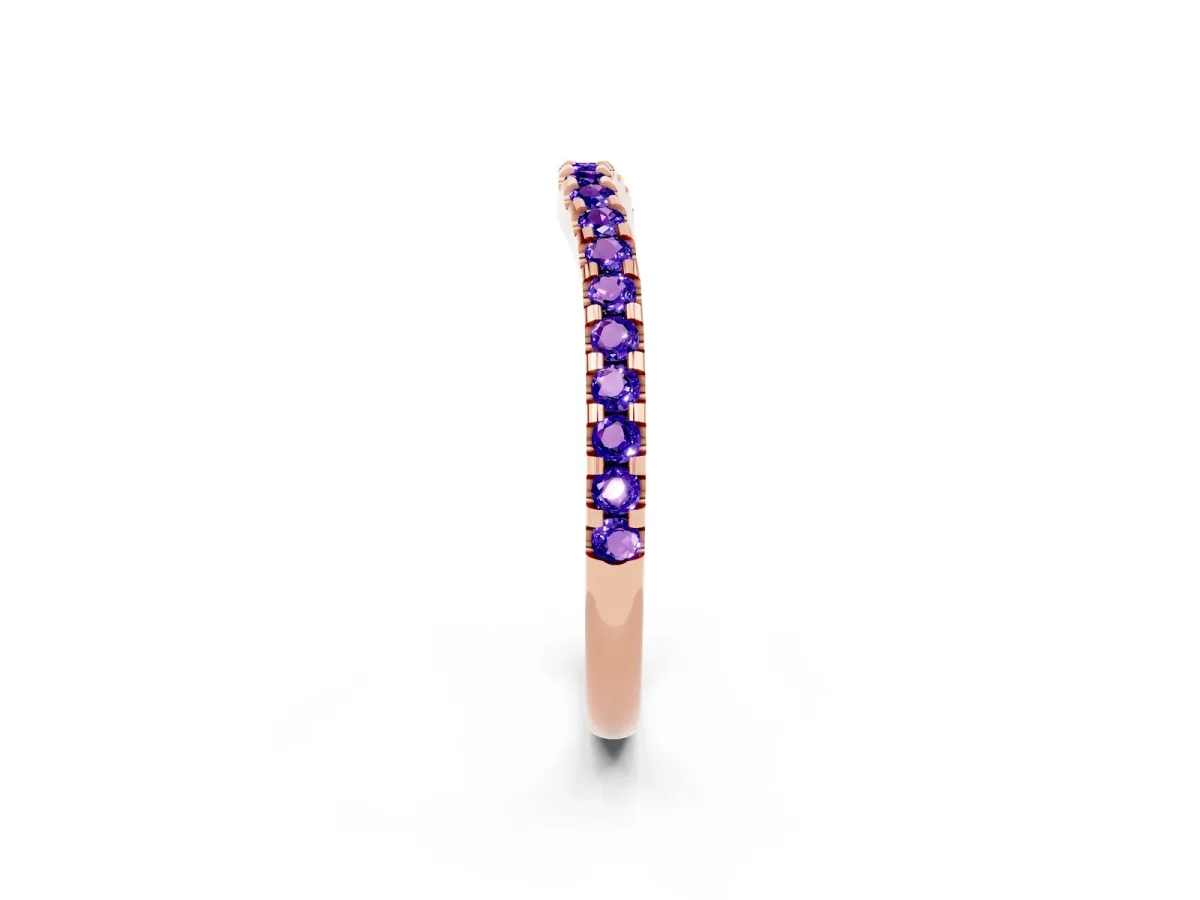Round Tanzanite Pavé Curved Wedding Band Rose gold